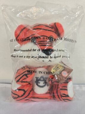 Vintage  NWT Aubie The Tiger Bean Bag Retired Plush Collectible